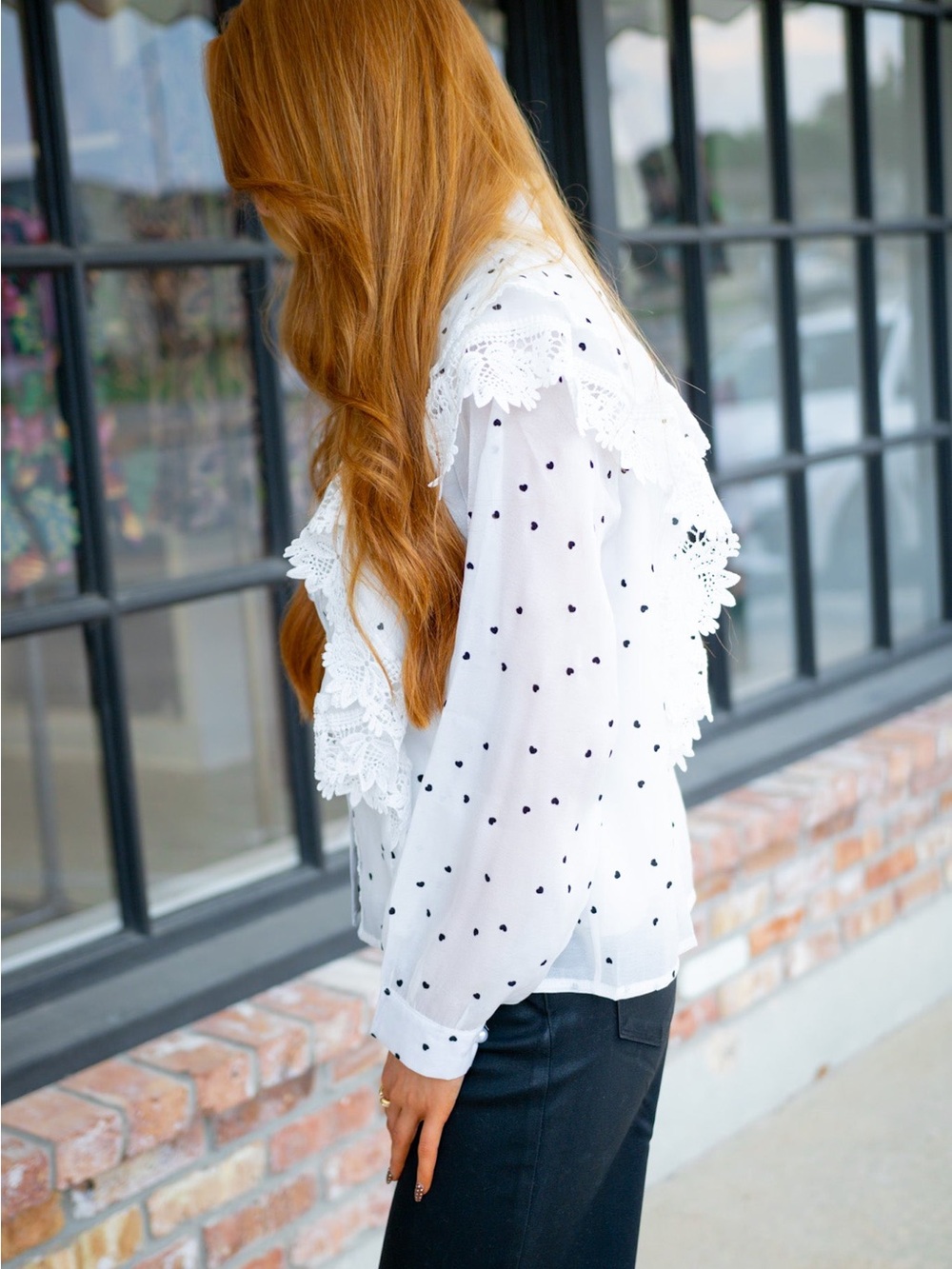 HEARTS AFLUTTER RUFFLE BLOUSE, WHITE - Picture 9 of 16